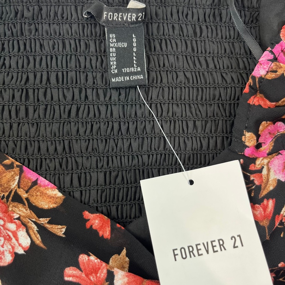 Forever 21 Mini Dress Large Black Floral Babydoll Dark Cottagecore Fairy Grunge - Picture 3 of 13